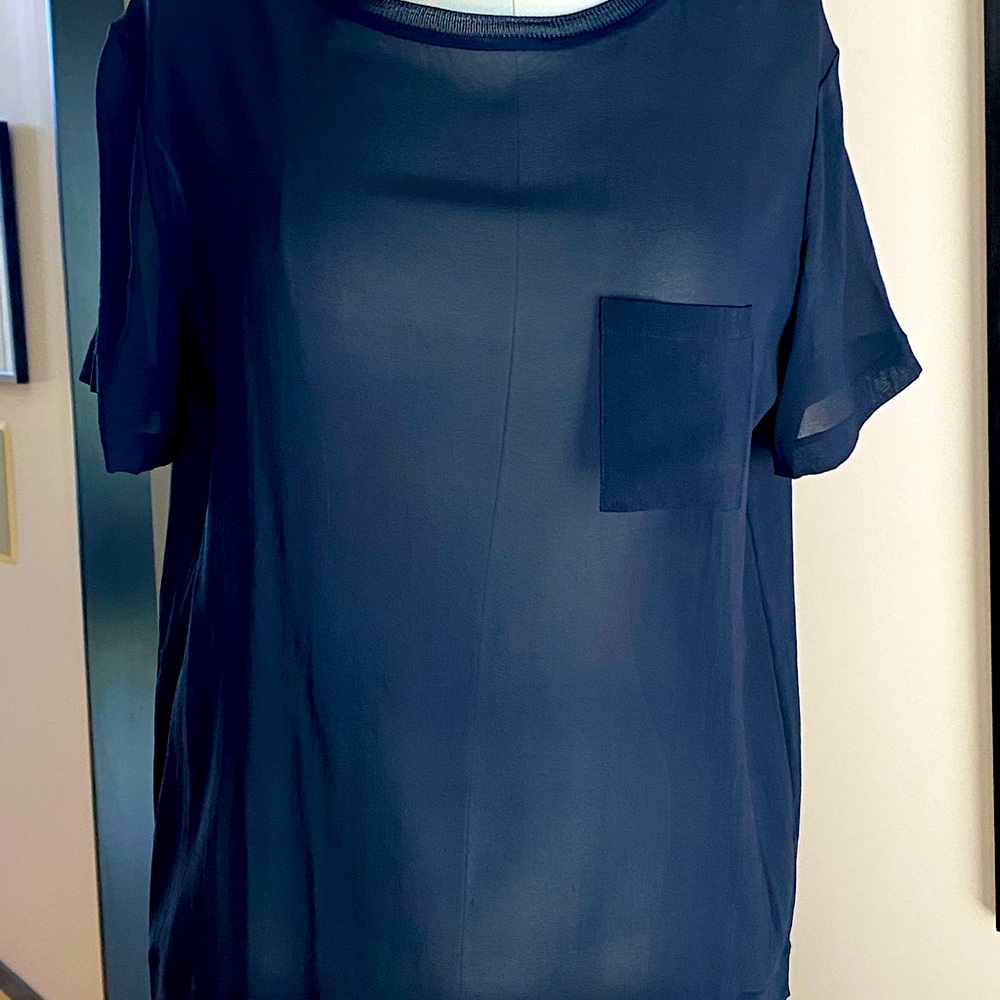 Navy Blue silk Sheer Women's Top